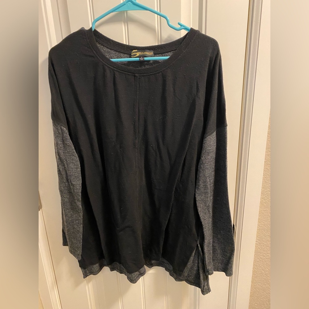Serena Williams L Sweater Black Gray Color Block Knit Top pullover soft Large Lg
